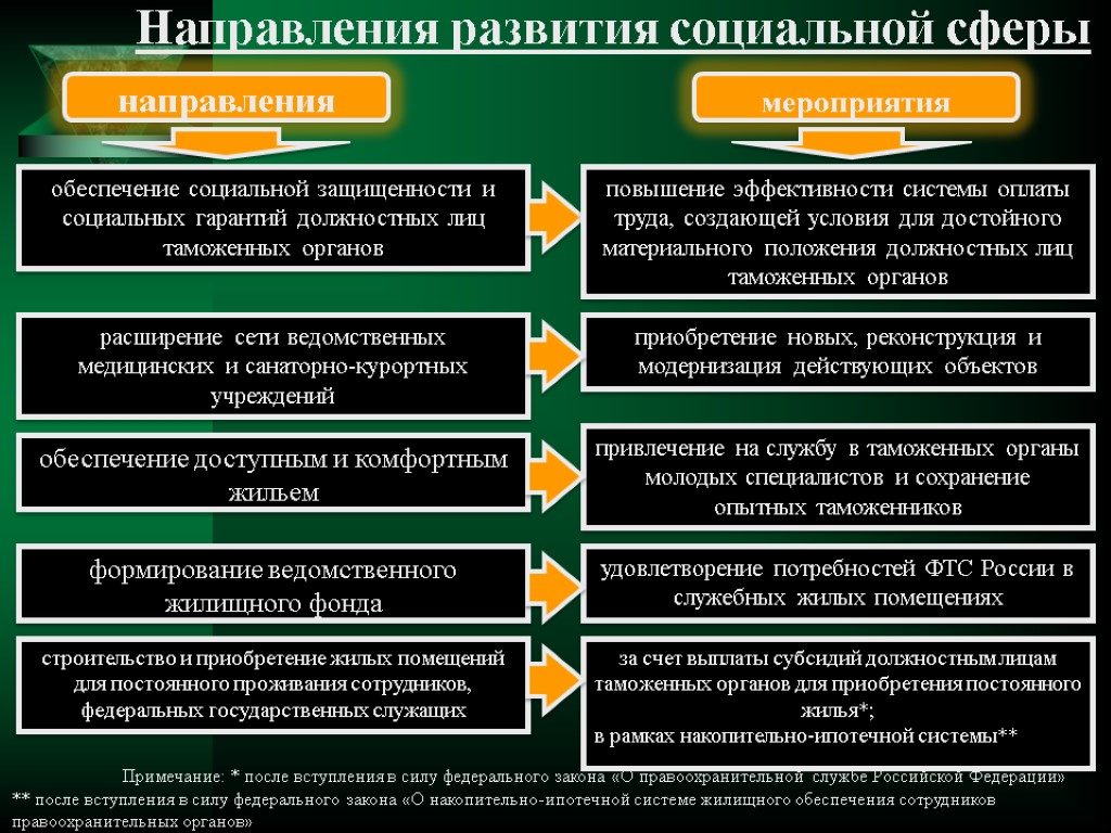 Направления развития социальной сферы обеспечение социальной защищенности и социальных гарантий должностных лиц таможенных органов